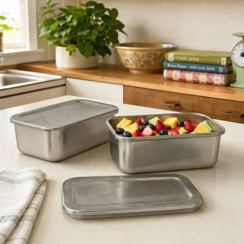 2 Vintage Revere Ware 1801 Stainless Steel Refrigerator Boxes 1 Qt